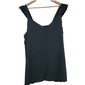 Black Ruffle Blouse Womens Size XXL Sleeveless V-Neck Lace Lightweight